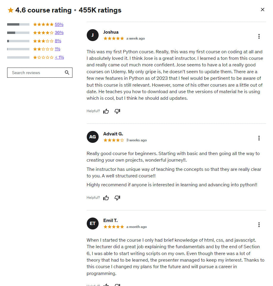 Read reviews at Udemy