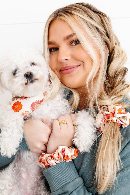 Floral Pet Bandana + Scrunchie Slide on Collar