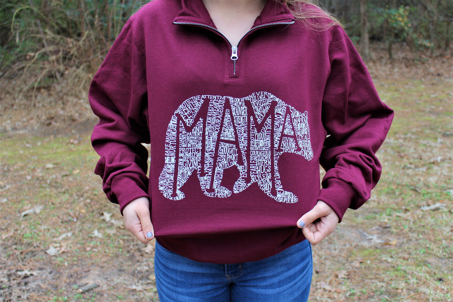 What's In A Mama Bear (Maroon) Pullover Quarter Zip