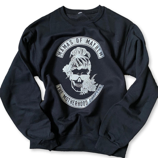 Mamas of Mayhem - METALLIC silver ink  Crew Sweatshirt - black