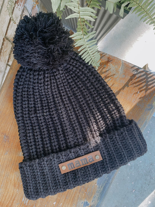 MAMA - Slouchy Pom Beanie - Black