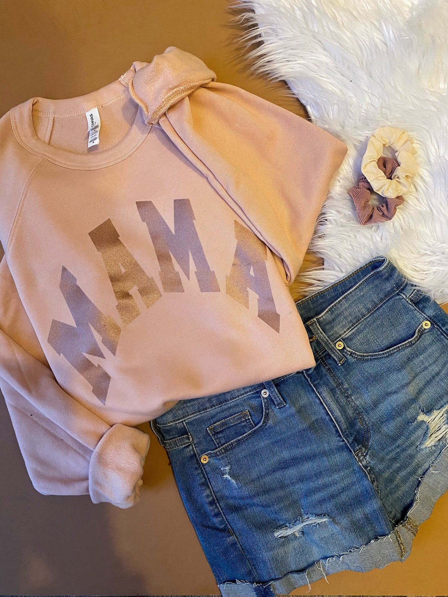MAMA - Peach + Glitter sponge sweatshirt