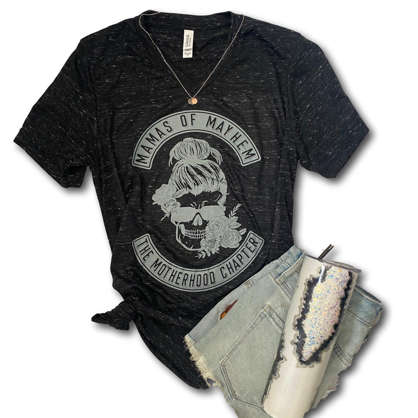 Mamas of Mayhem - marble V-neck tee