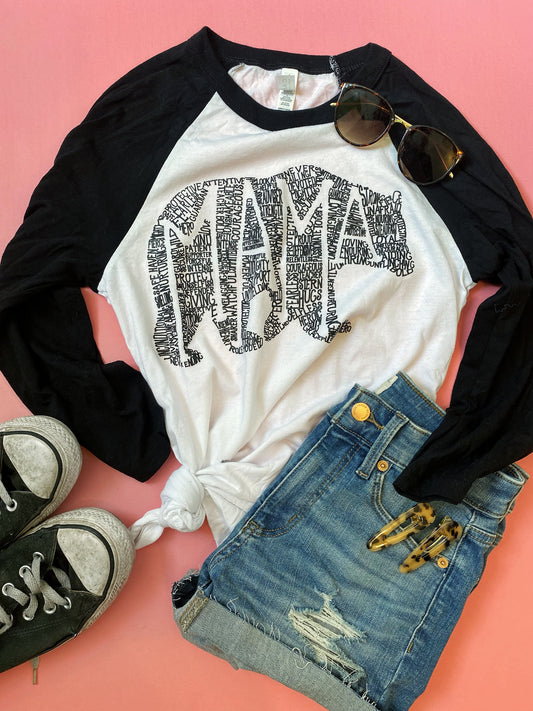 What's in a Mama Bear 3/4 sleeve raglan