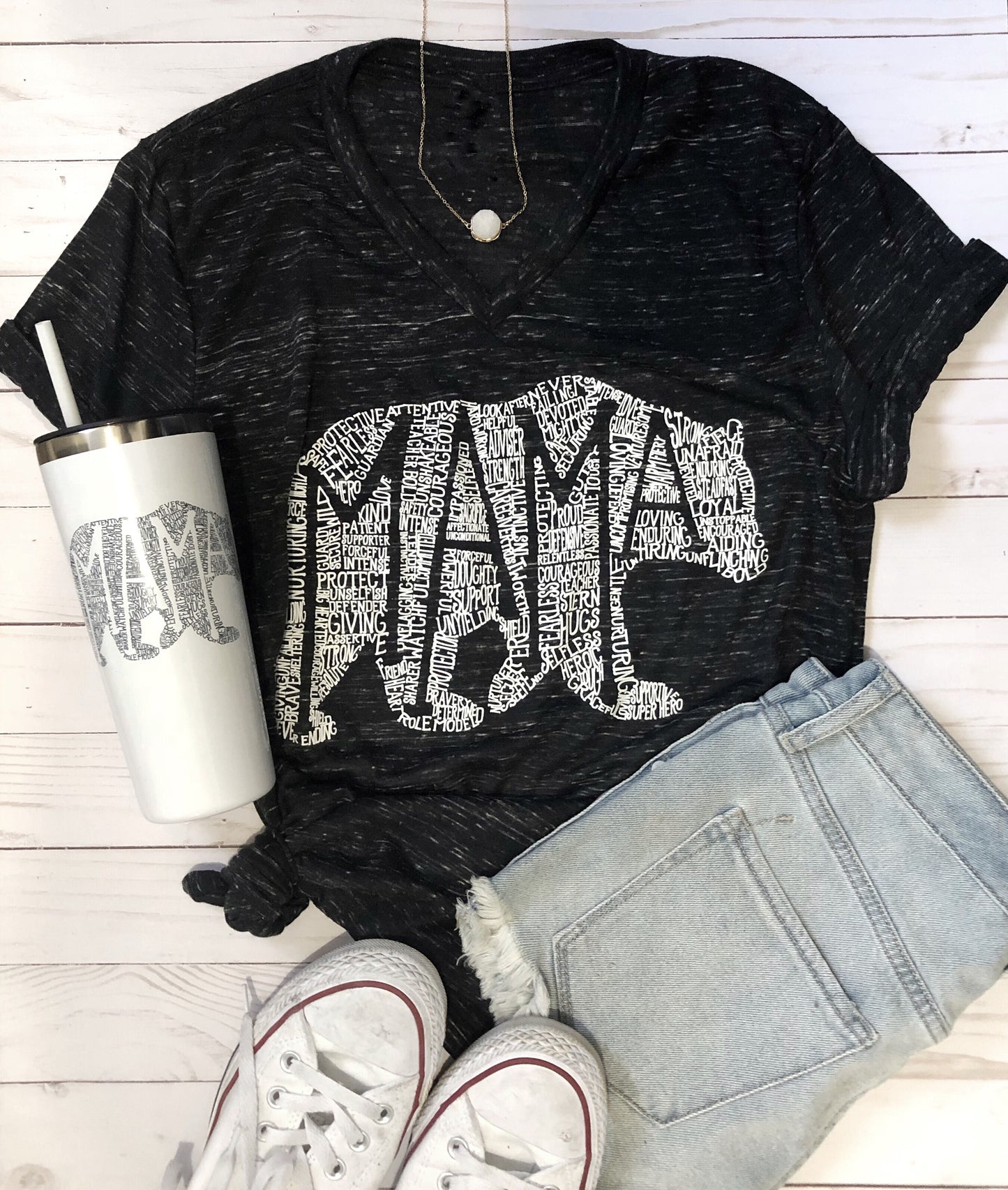 What's In A Mama Bear - Black Marble v-neck