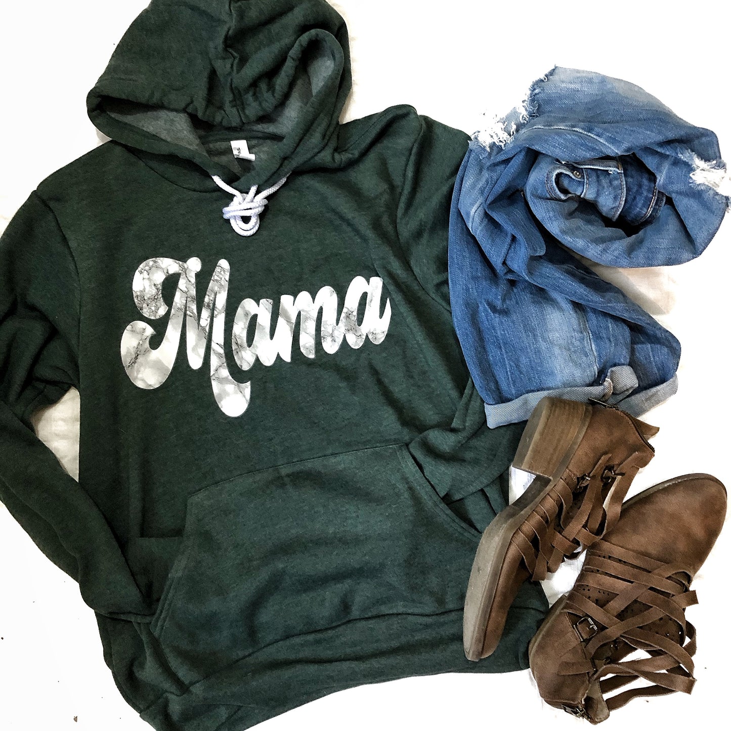 Marble Mama Forest Green Sponge Hoodie