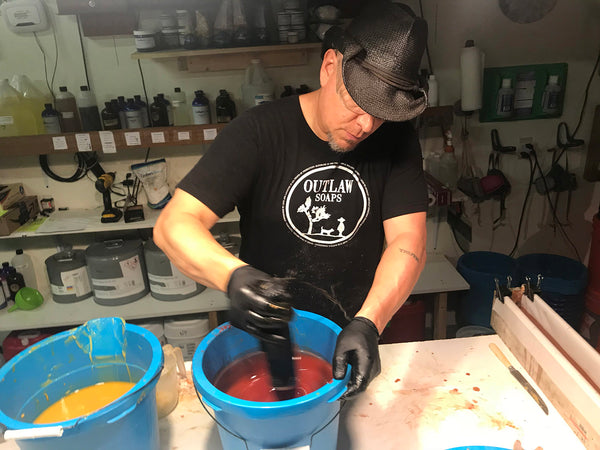 russ making handmade soap