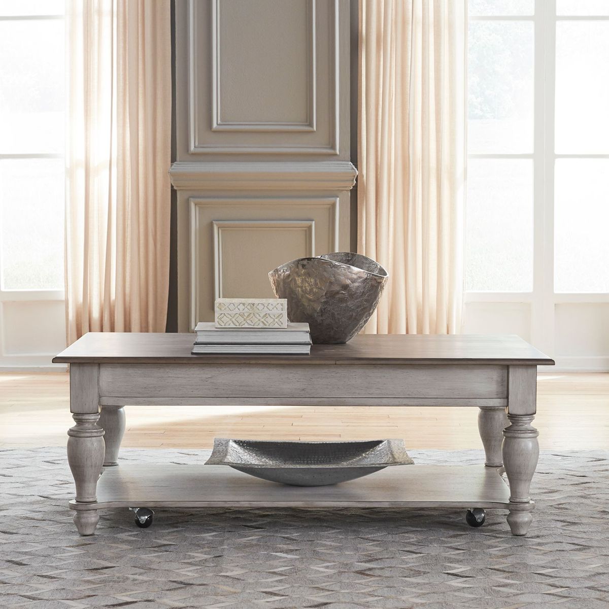 Liberty Furniture Ocean Isle Rectangular Cocktail Table in Antique White with Weathered Pine