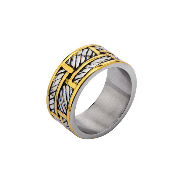 Stainless Steel Gold IP Woven Ring – BikersRings
