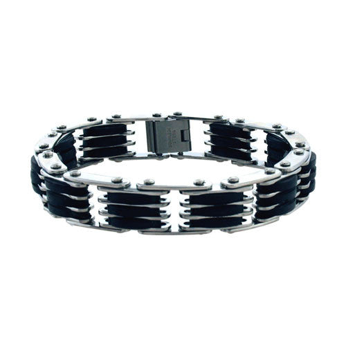 Black Rubber & Stainless Steel Link Bracelet – BikersRings