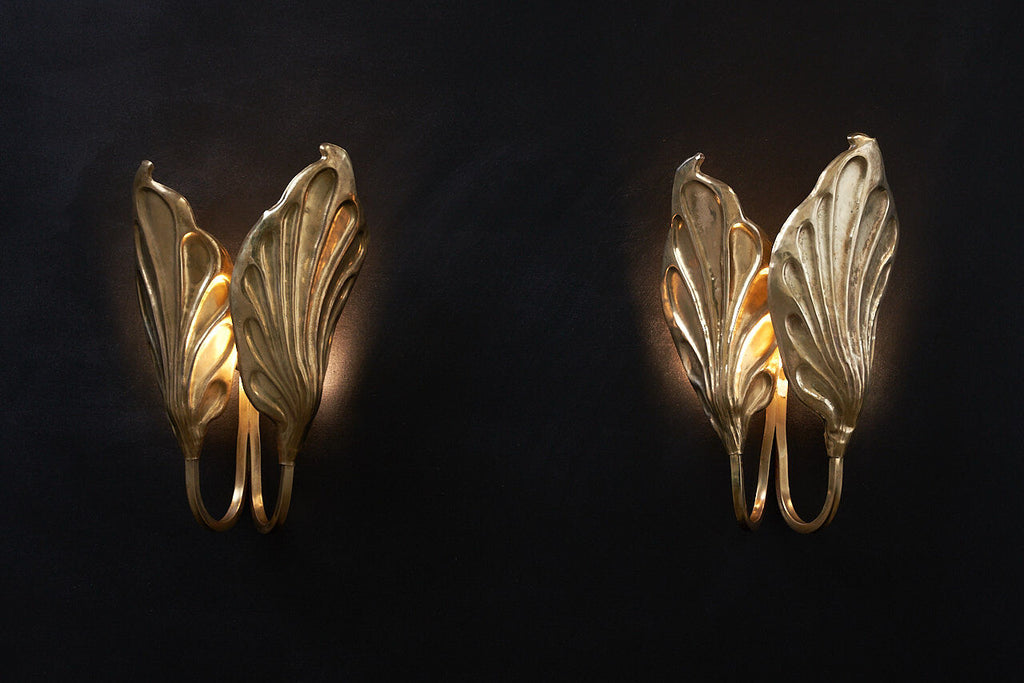 Castorina - Claudio Giorgi Pair of Italian brass leaf sconces by Claudio  Giorgi for Bottega Gadda