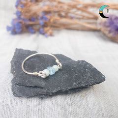 silver calm the chaos ring amazonite and aquamarine crystals