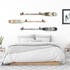 decorative oars in neutral bedroom