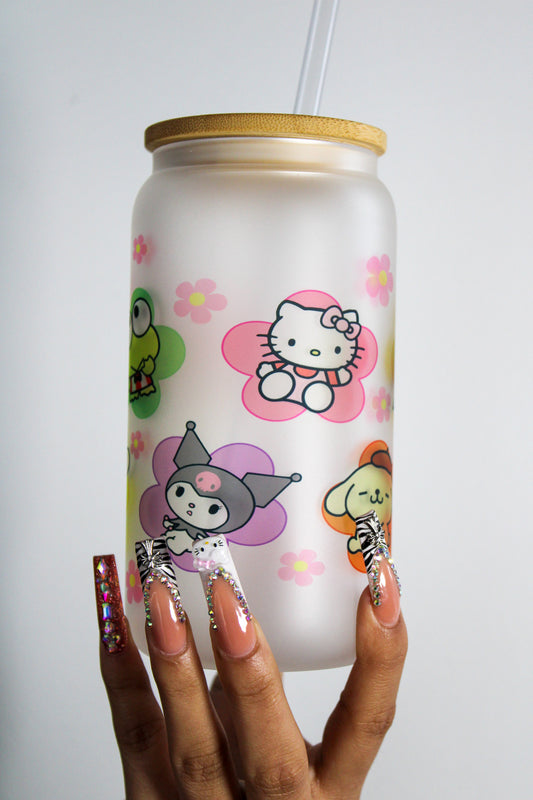 flower hello kitty glass cup