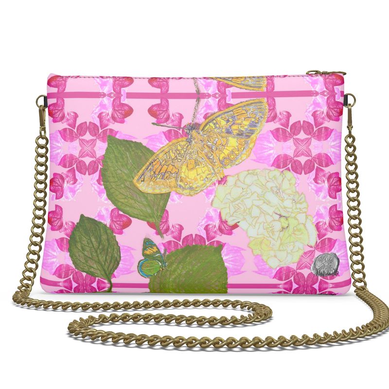 Neo Pink Ivy with Gilded Moth Crossbody Bag With Chain – Alexandra90210Art