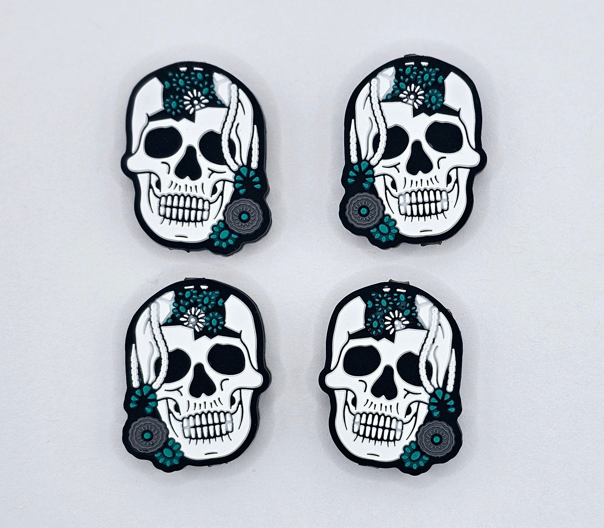 Open turquoise skull western spooky season Silicone focal bead
