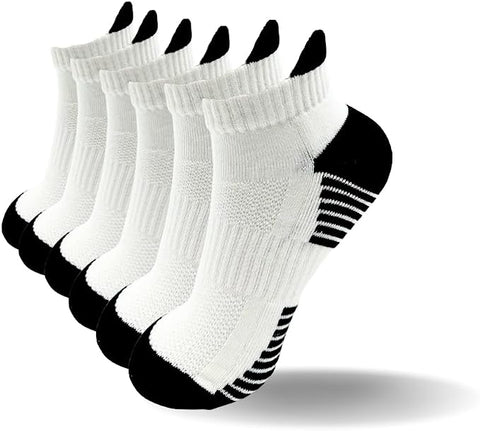 Cushioned Running Ankle Socks for Men and Women - White Stripped (Pack of 6)