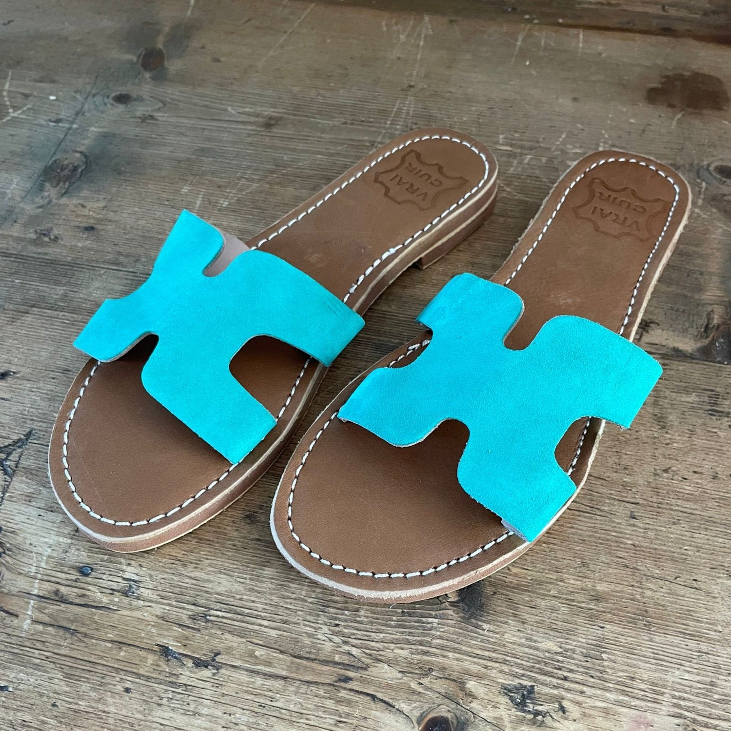 Turquoise leather store sandals