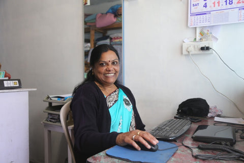Shanthi in her office, working during COVID-19 Lockdown. 