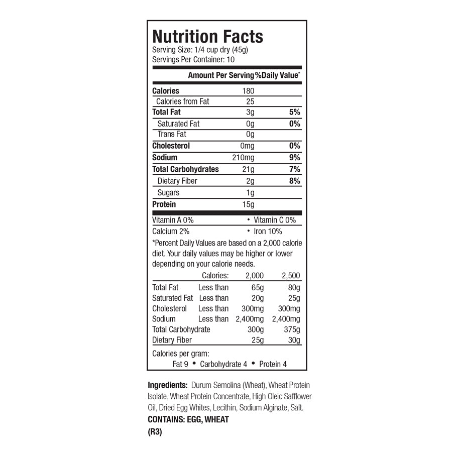 Zone PastaRx Orzo Nutritional Facts