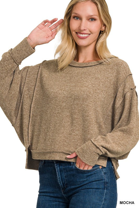 Zenana Clothing Hi-Low Long Sleeve Round Neck Sweater