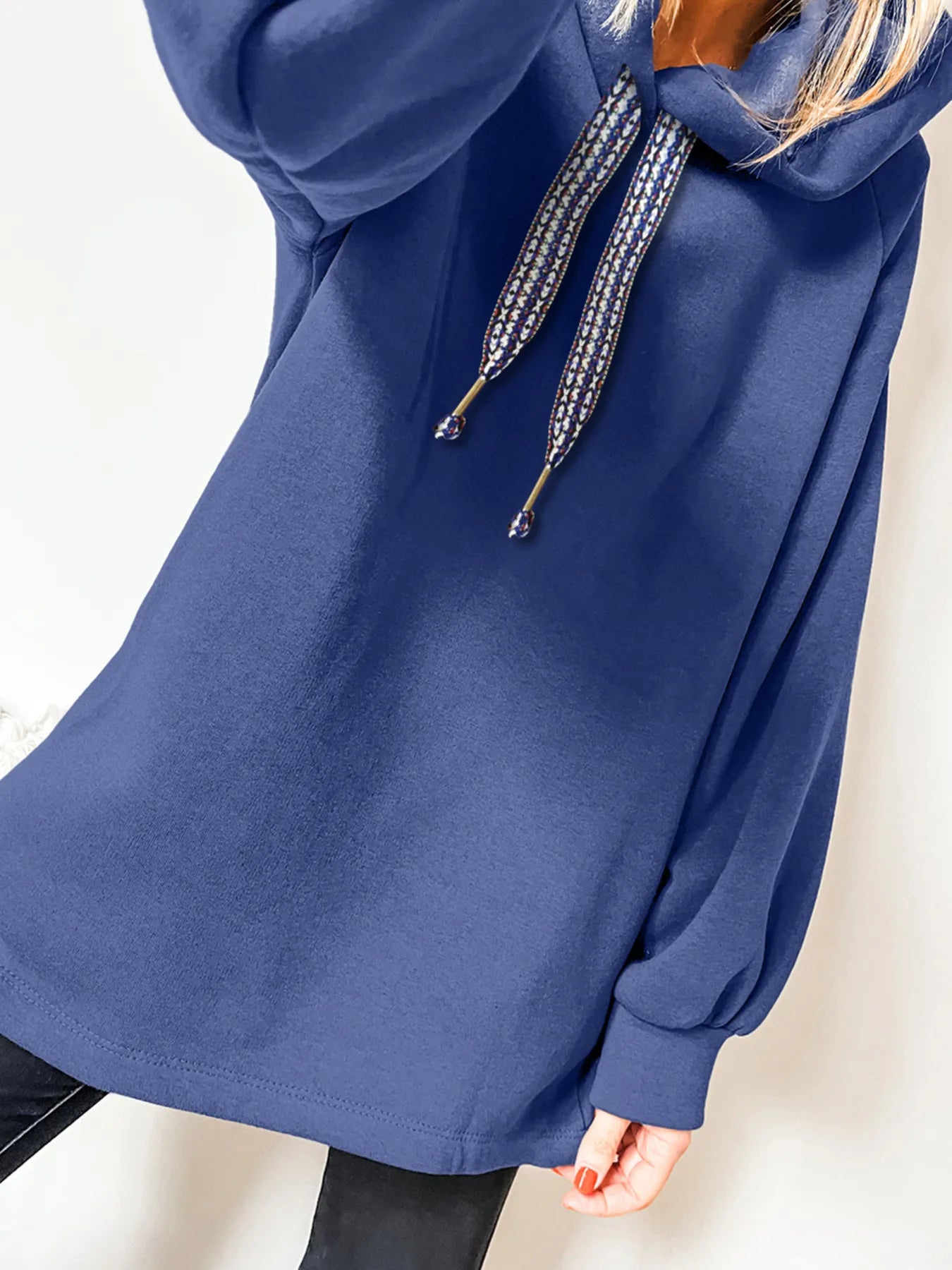 Blueberi B Women’s Fleece Lined Adjustable Long Sleeve Drawstring Oversize Tunic Hoodie Cotton S-XL