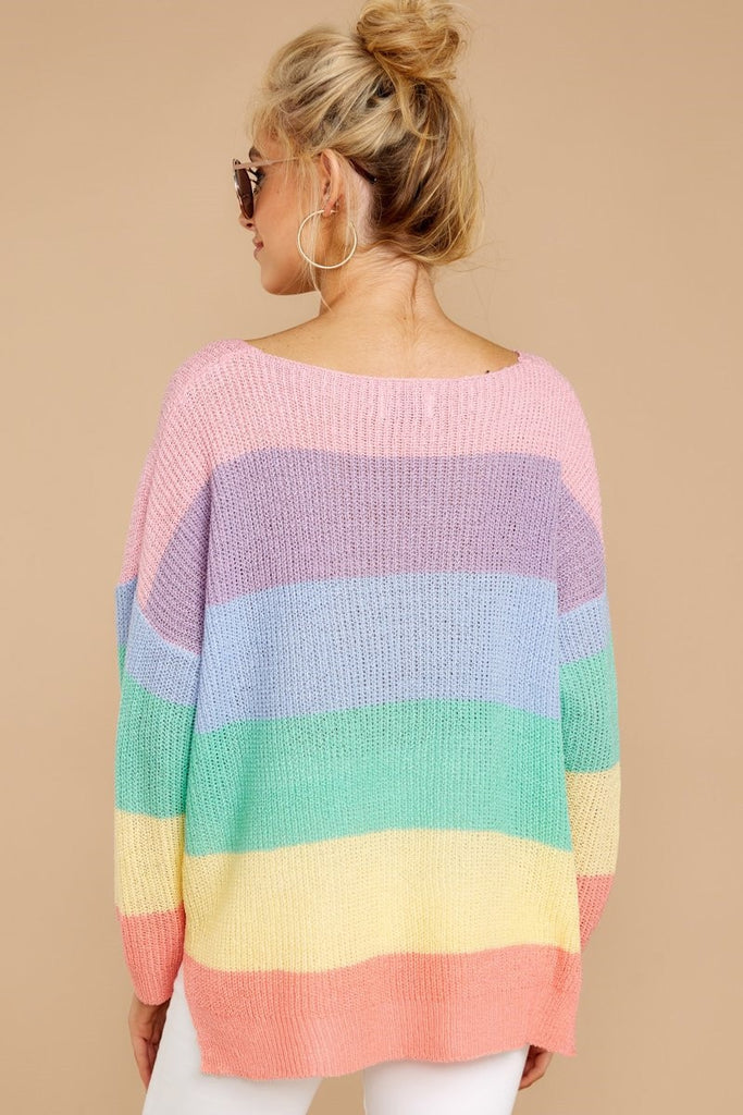 Women's Pastel Stiped Long Sleeve Knitted Sweater Blueberi Boutique