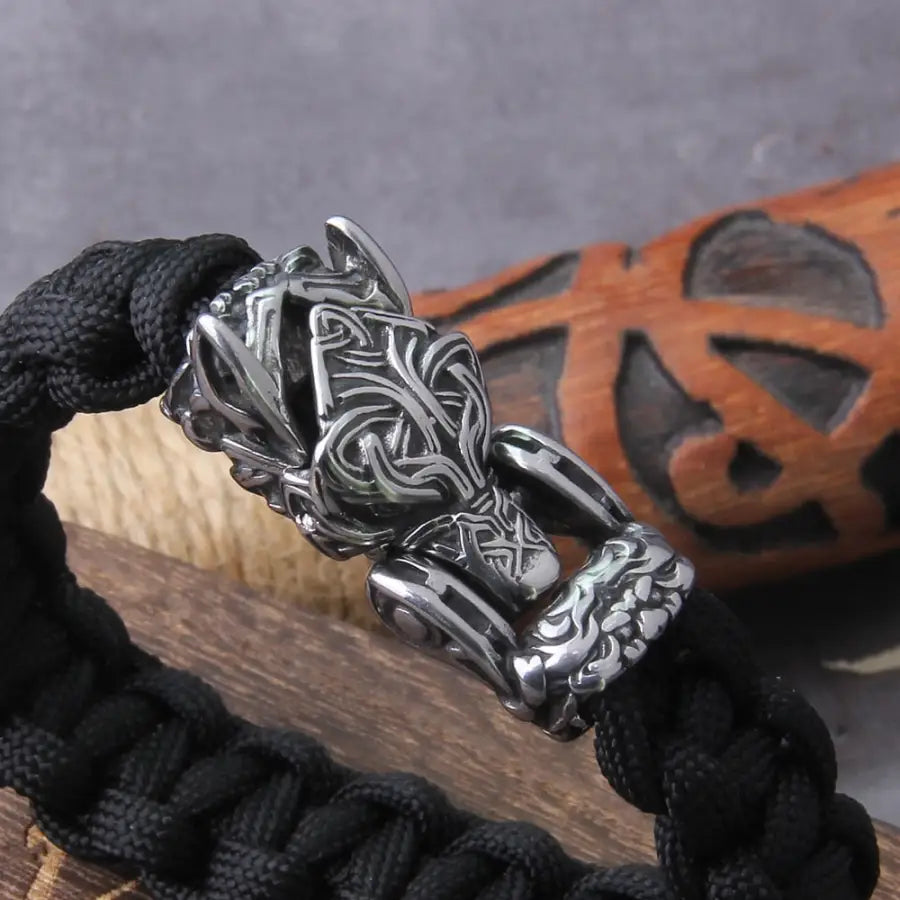 Viking Bracelet Fenrir Wolf Heads Torque with Celtic Knots Silver Norse  Bangle