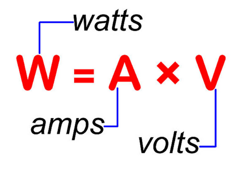 Watts = Amps X Volts Formula