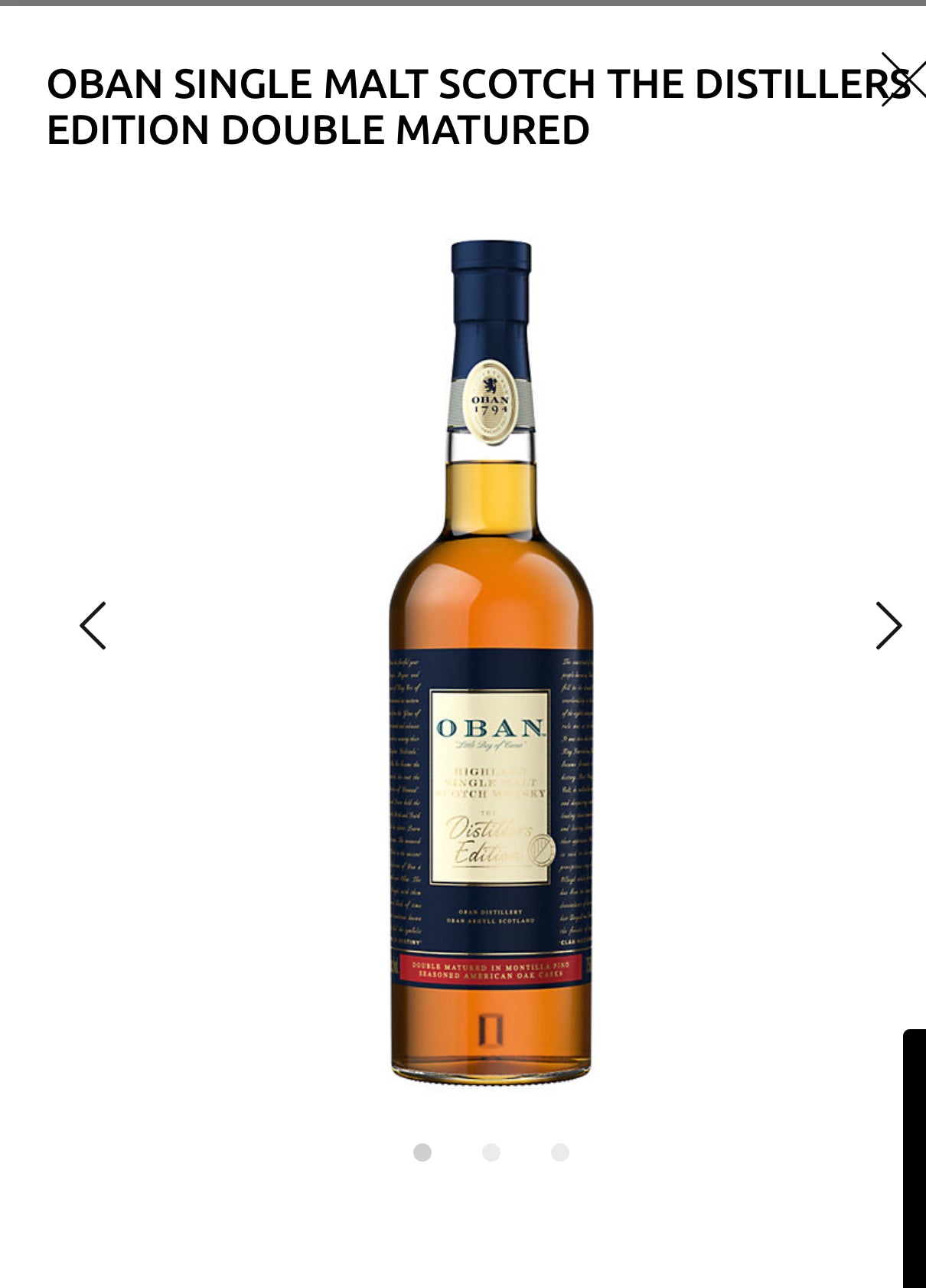 Oban Single Malt Scotch The Distillers Edition Double Matured 86