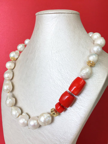 pearl and red coral necklace