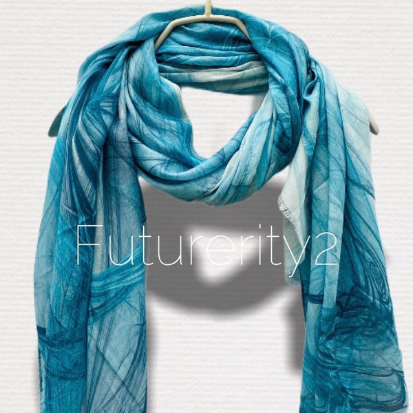 Abstract Smoke Pattern Blue Light Weight Cashmere Scarf