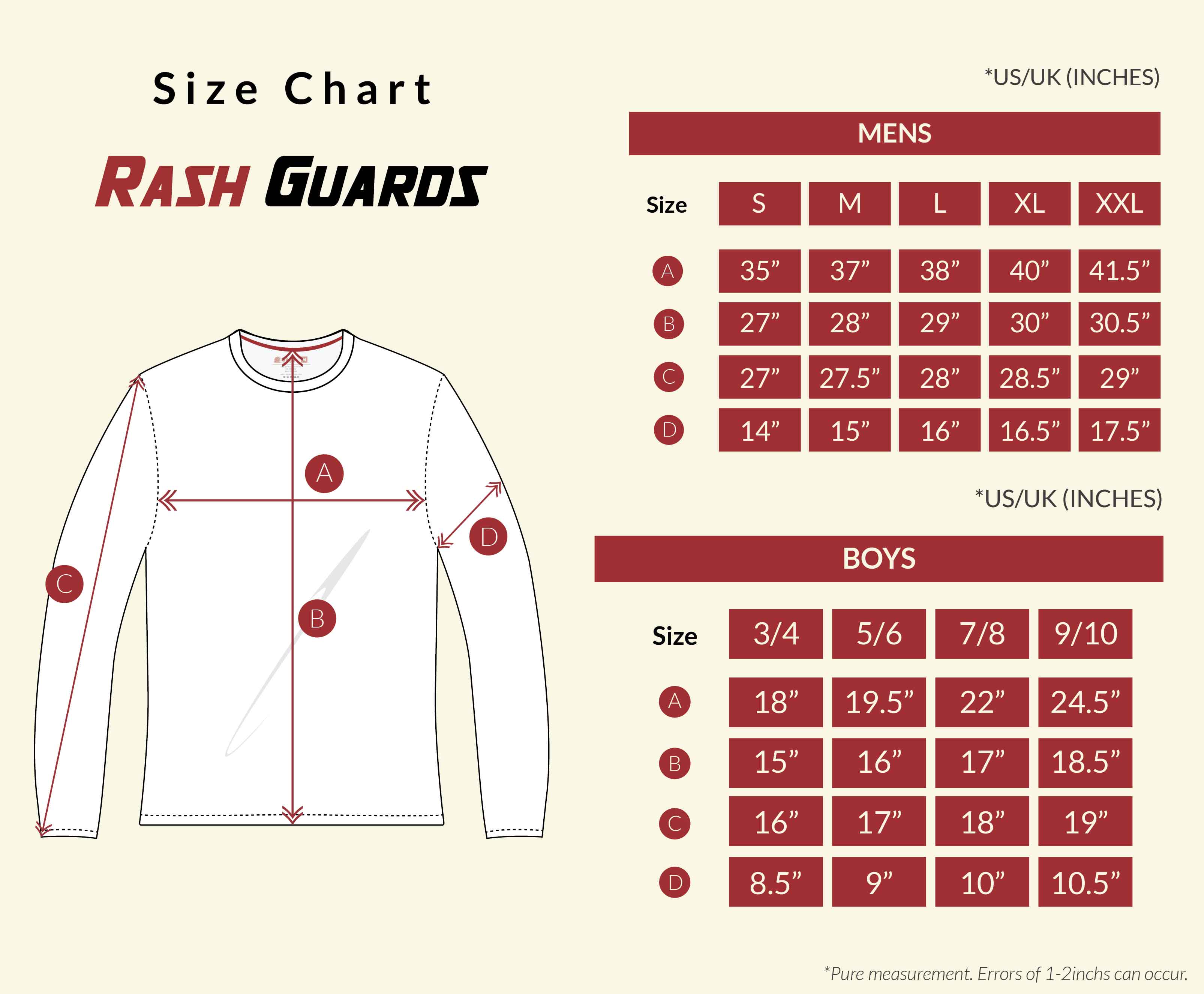 Junior Rashguard Size Chart