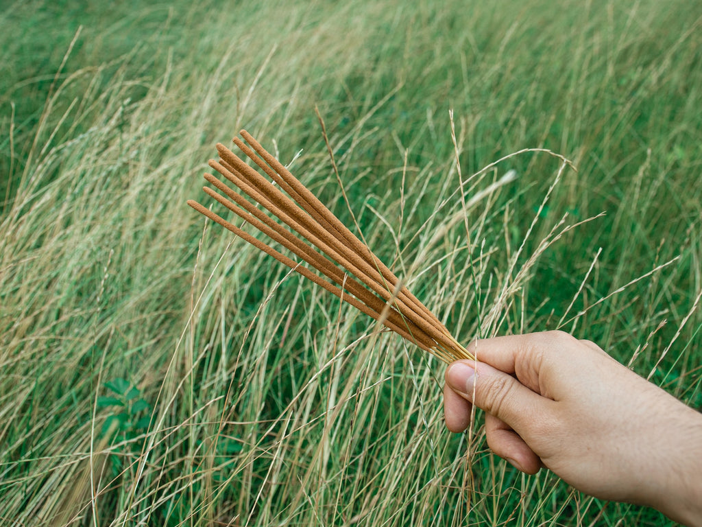 Incense sticks being held outdoors