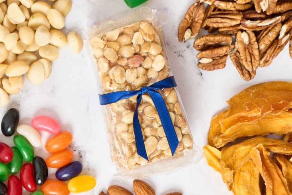 Nuts and Nibbles snack hamper, treat, healthy food, jelly beans, dried mango, gift delivery