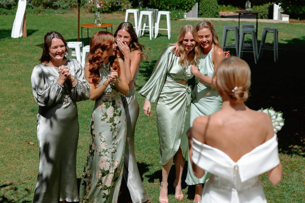 Bridesmaids seeing Brides dress for the first time, Cape Town wedding venue, wedding day