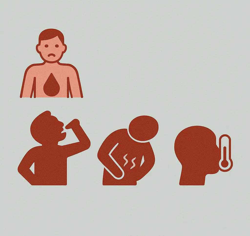 Illustration of three men: one with a thermometer, one with a heart, and one with a head, symbolizing health and emotions.