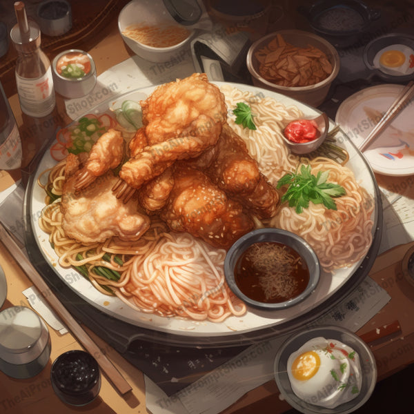 AI Midjourney Prompt for Food - B314s - Fried Chicken and Noodles Plat ...