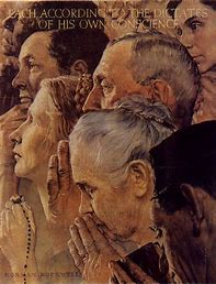 Norman Rockwell's painting of 'Freedom of Religion'.