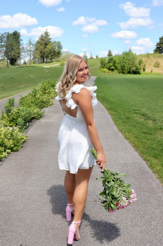 jadedelaronde annabelle dress in white grad day outfit inspo her empire boutique pink flowrs