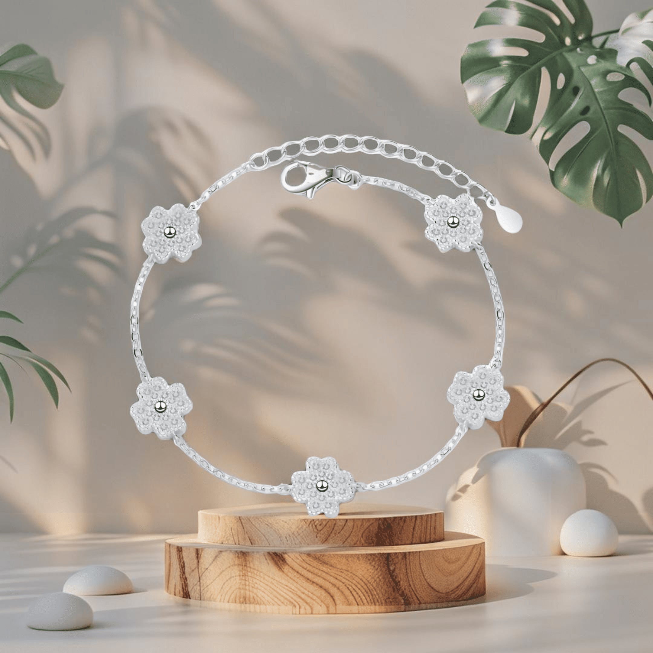Lucky Four-Leaf Clover Silver Bracelet