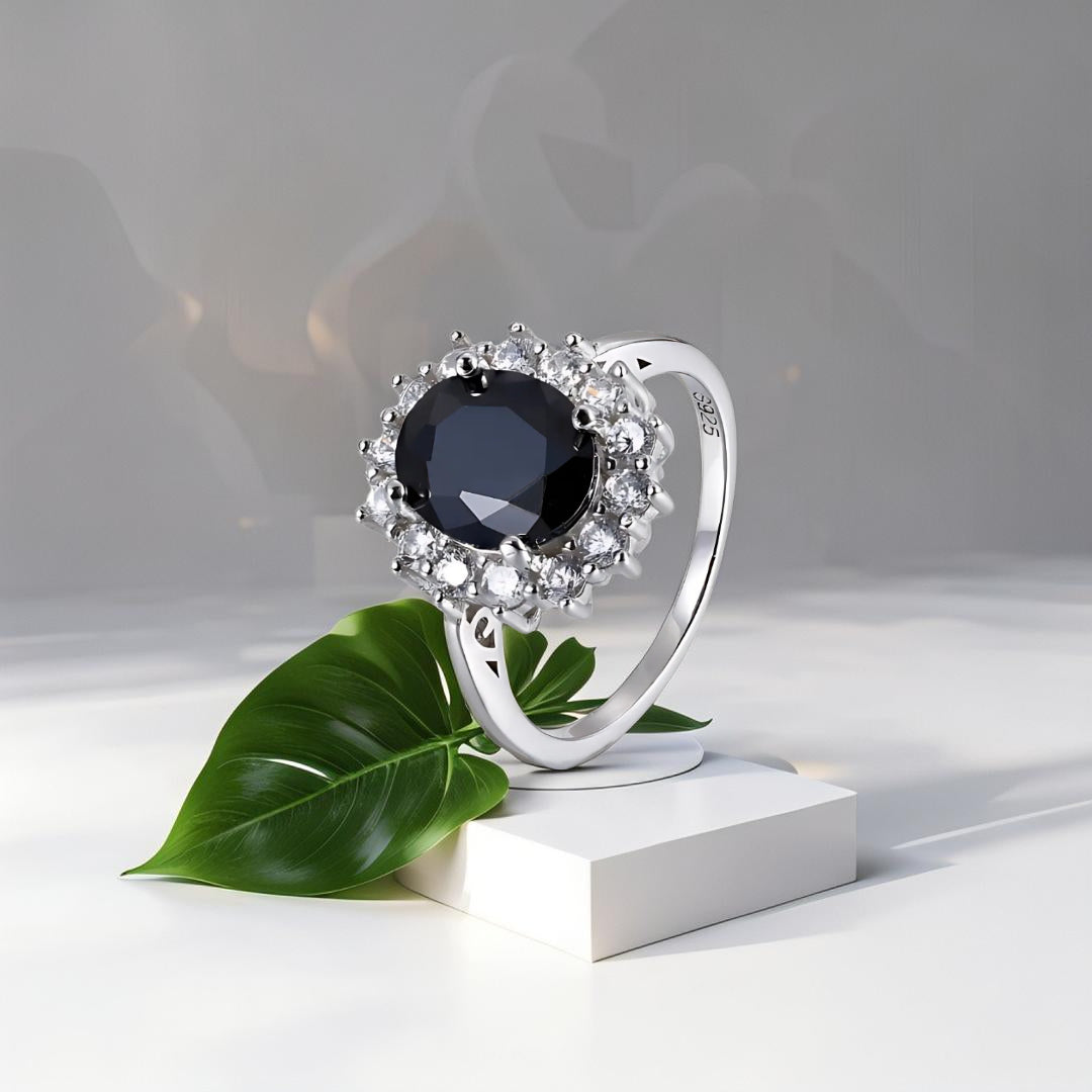 Silver Queen of the Night Women's Ring with Natural Black Sapphire