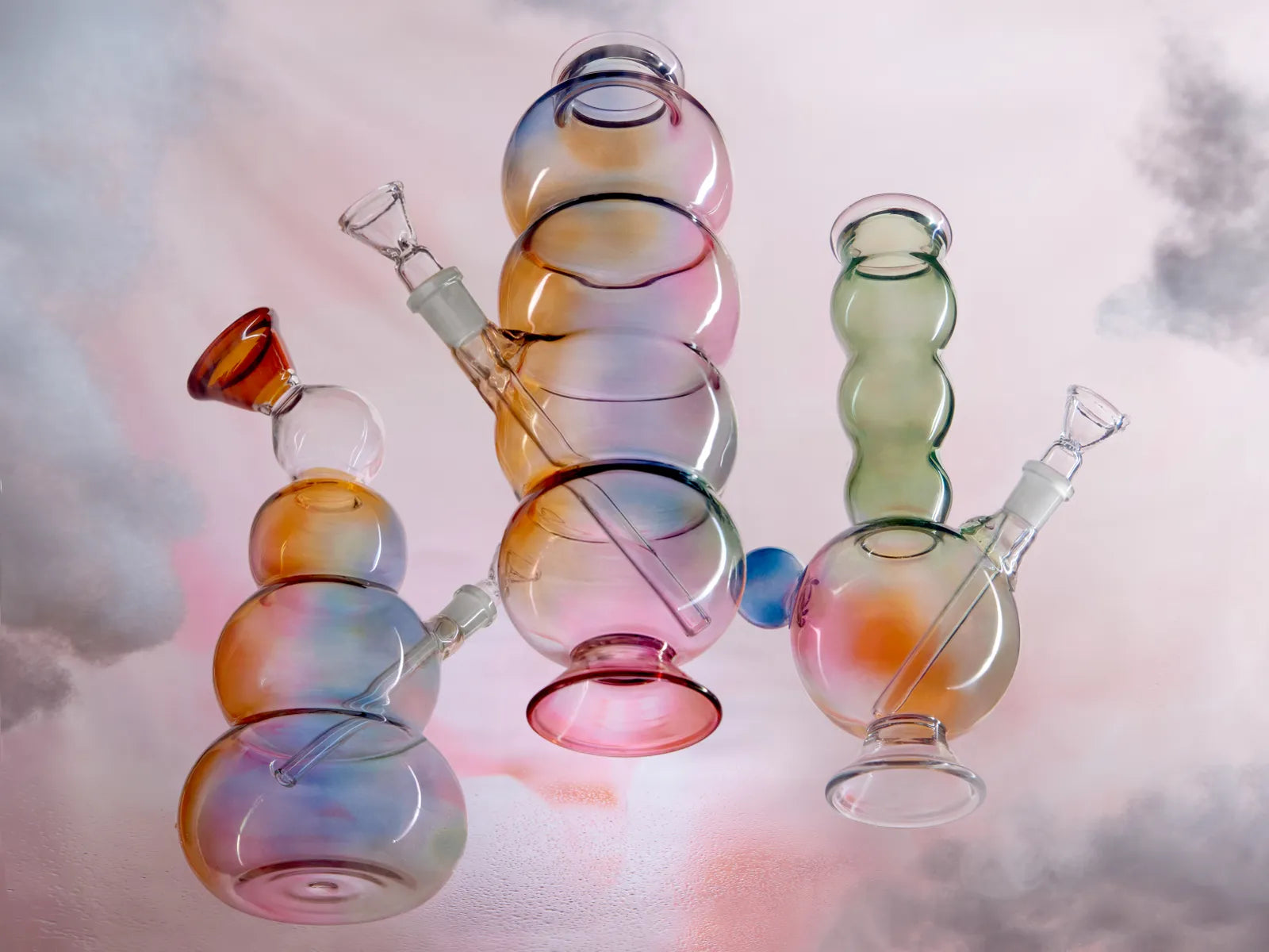  A trio of curvy glass bongs from Serena Confalonieri’s latest collection. Photo: Stefania Zanetti