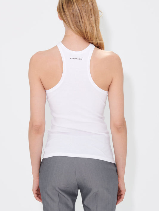 Tank Top White Ribbed Cotton Jersey