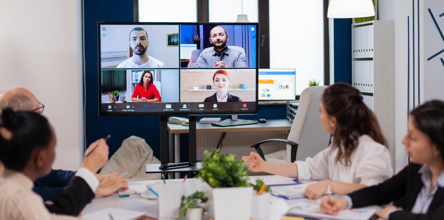 business meeting using video conferencing system