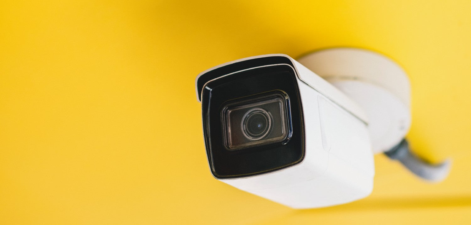 Security camera mounted on a ceiling