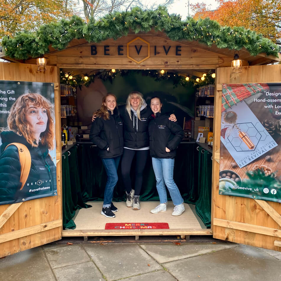 Beevive stand and team at the Exeter Christmas Market 2023