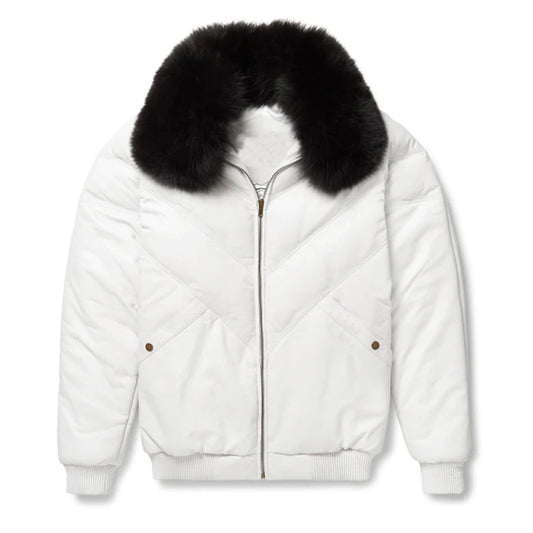 MEN V BOMBER- NAVY BLUE (OFF WHITE FUR)