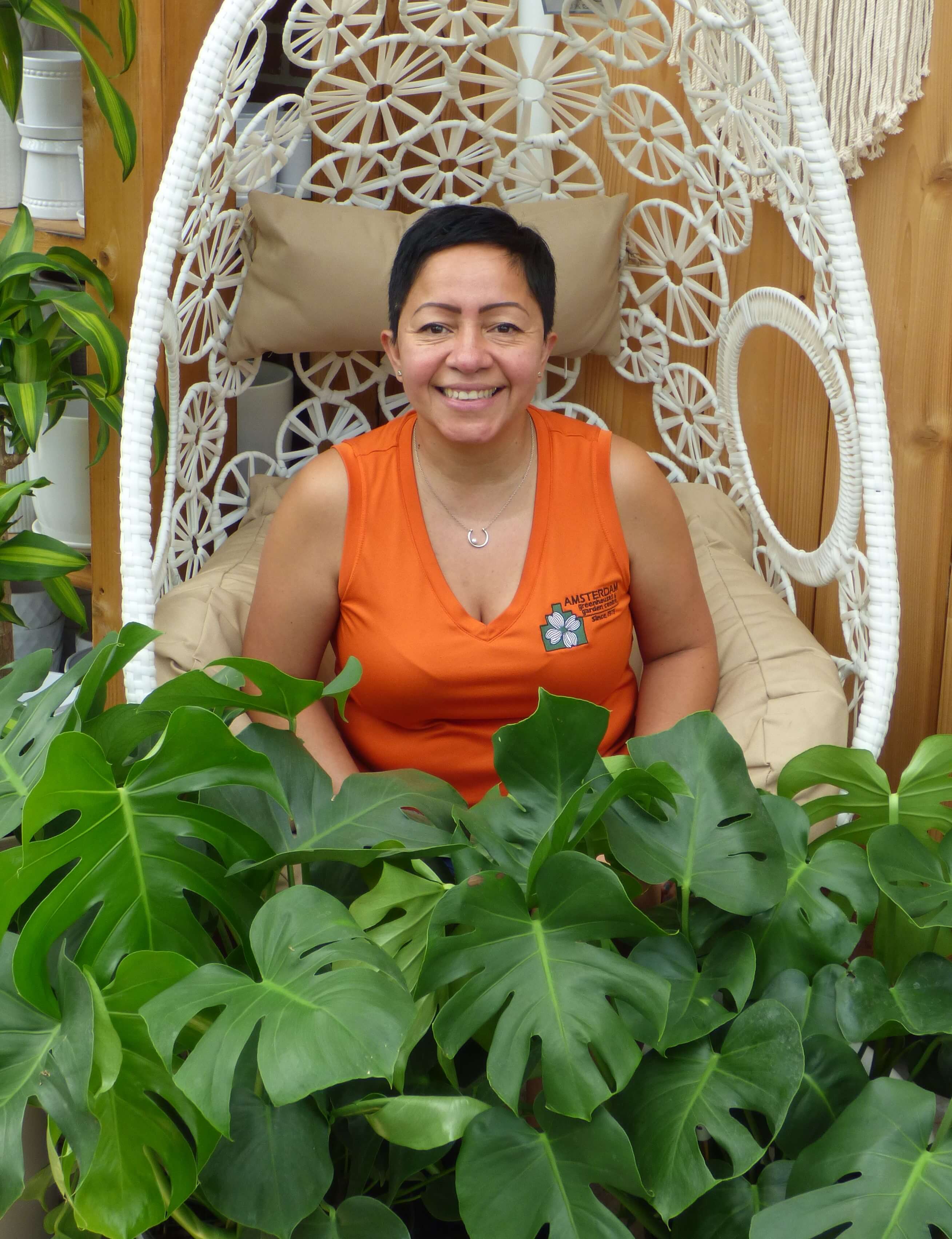 Silvia with Fruit Salad Plant (Monstera deliciosa)