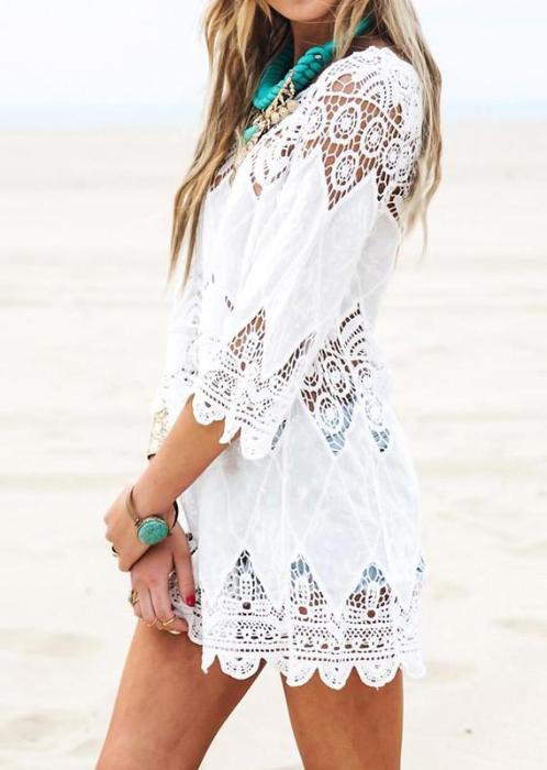 Blusa-vestido playero de crochet blanco y francesa - VDS - Valentina Del Sur
